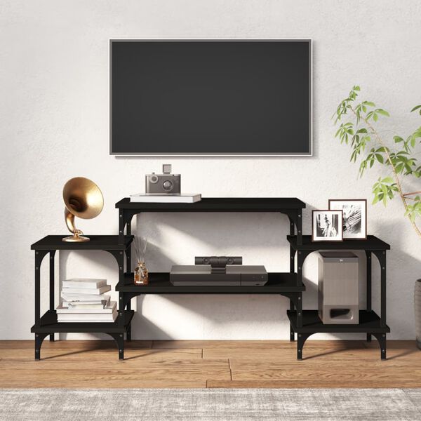 vidaXL TV Cabinet Black Engineered wood, steel Medium Adjustable Feet