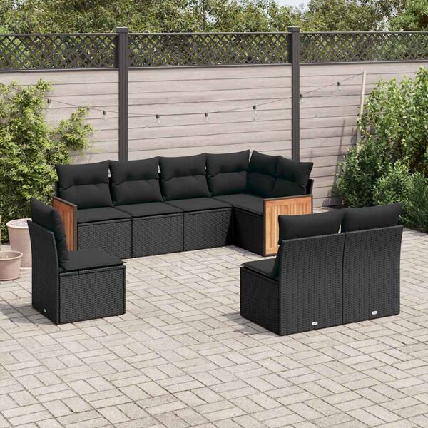 vidaXL Garden Sofa Set Black PE rattan 8 Piece Adjustable Feet