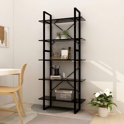 vidaXL 5-Tier Book Cabinet Black 31.5"x11.8"x68.9" Engineered Wood