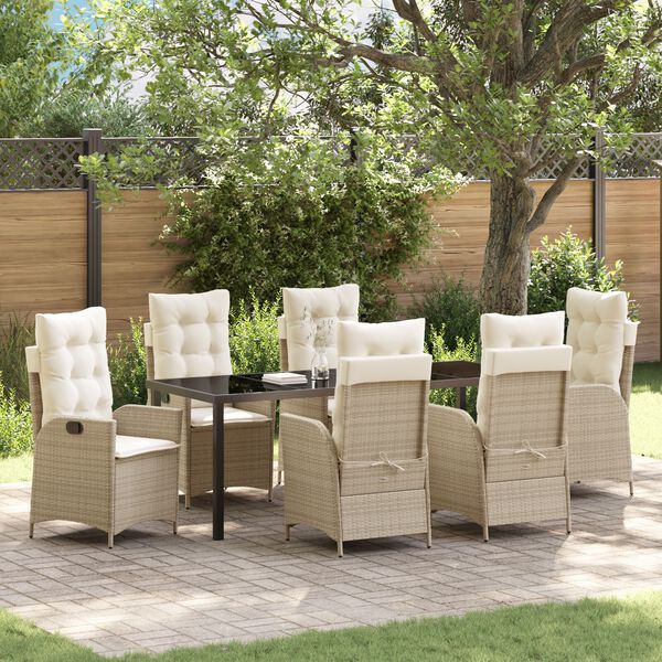 vidaXL Garden Dining Set with Cushion 7 pcs Beige Poly Rattan