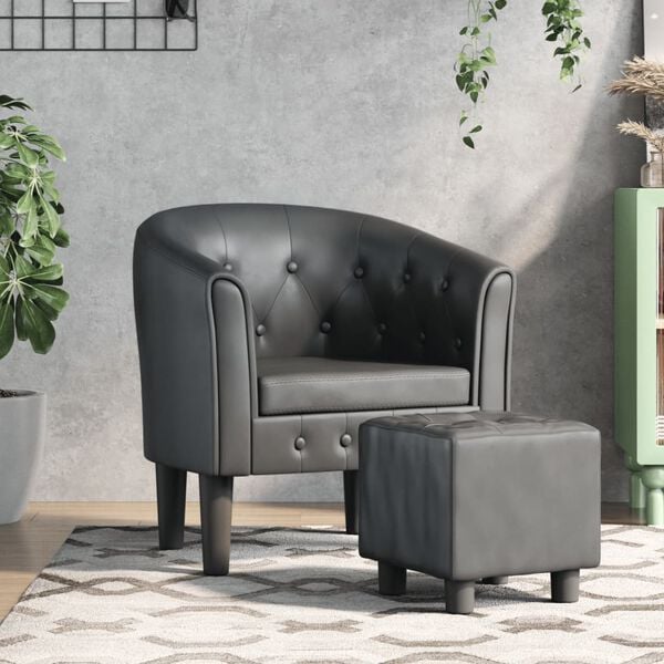 vidaXL Tub Chair with Footstool Gray Faux Leather