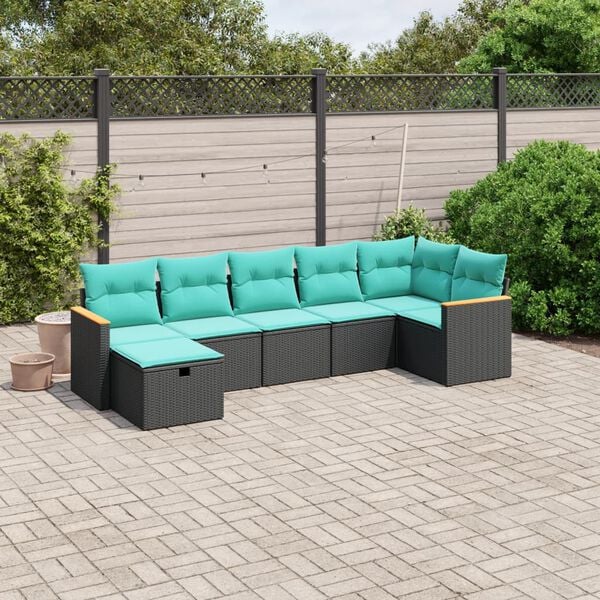 vidaXL 7 Piece Patio Sofa Set with Cushions Gray Poly Rattan