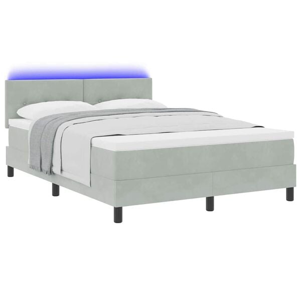 vidaXL Box Spring Bed with Headboard Light gray 55.1" x 78.7" Velvet