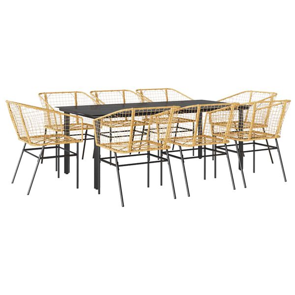 vidaXL 9 Piece Patio Dining Set Brown Poly Rattan Glass