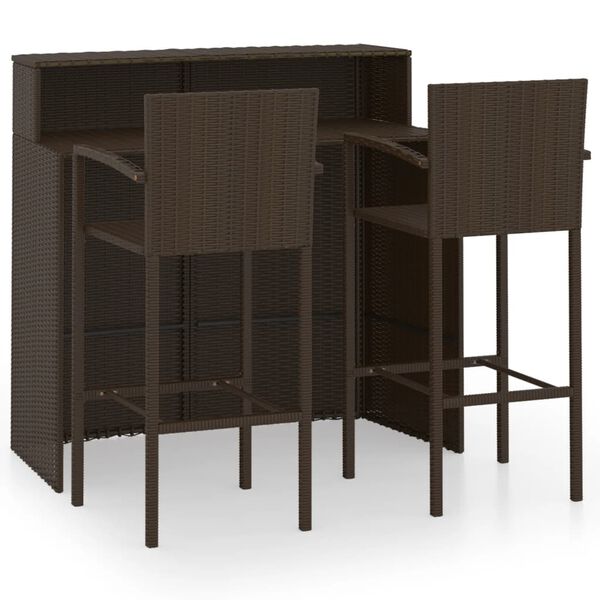 vidaXL Garden Bar Set Brown PE rattan, powder-coated steel