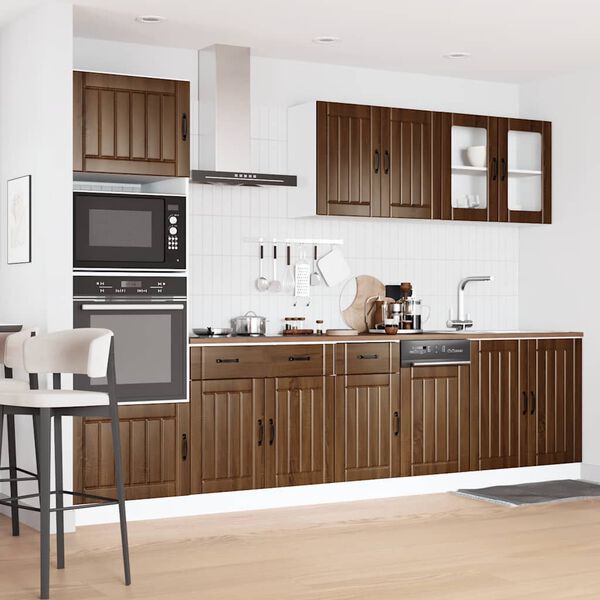 vidaXL Kitchen Cabinet Set Brown oak Engineered wood and glass 7 Piece Set