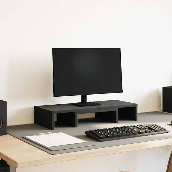 vidaXL Monitor Stand Adjustable Black Oak 60x24x10,5 cm Engineered Wood