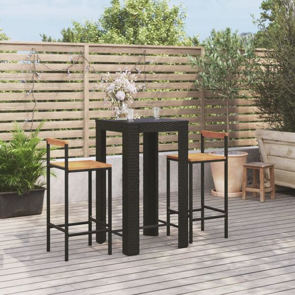 vidaXL Garden Bar Set Black PE rattan Standard Footrest Garden Bar Set