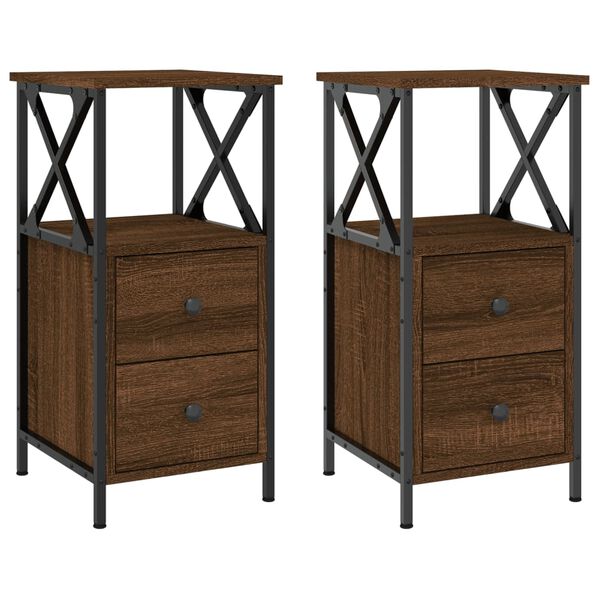vidaXL Bedside Cabinet Set of 2 Brown oak Engineered wood, iron Compact