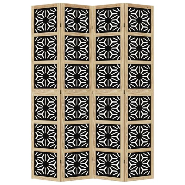 vidaXL Room Divider 4 Panels Brown and Black Solid Wood Paulownia