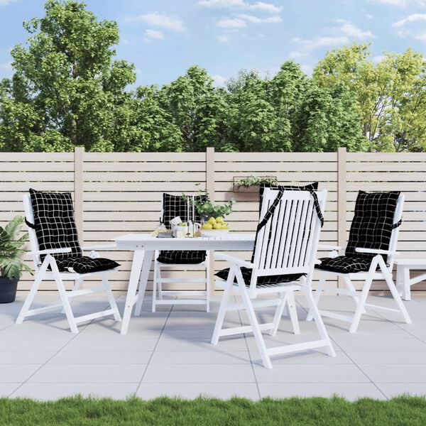 vidaXL Highback Chair Cushion Set of 4 Black with check pattern