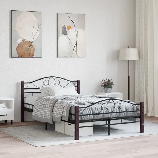 vidaXL Bed Frame Black Metal, Plywood 47.2 x 78.7 in Durable Bed Frame