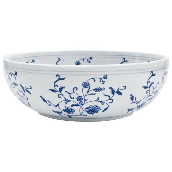 vidaXL Countertop Basin White and Blue Round Φ16.1x5.5" Ceramic