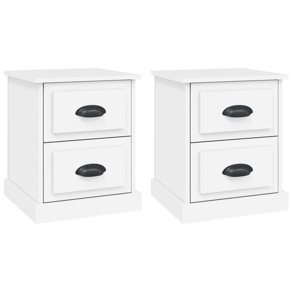 vidaXL Bedside Cabinet Set of 2 White Engineered wood Bedside Cabinet