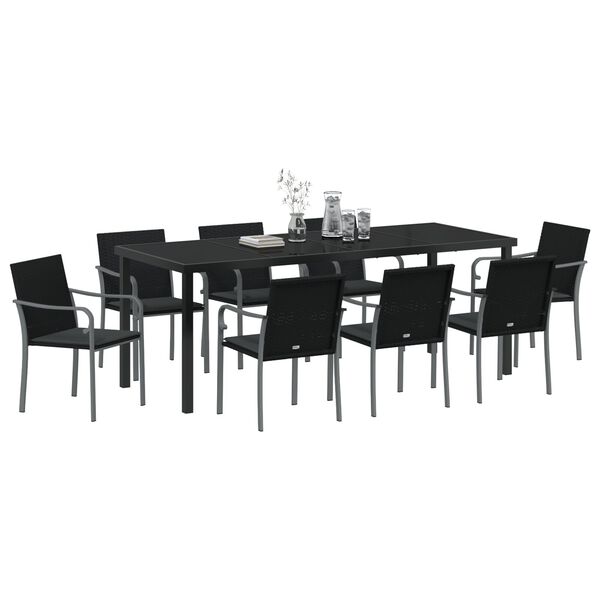 vidaXL Garden Dining Set 9 pcs Black and Grey PE Rattan