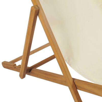 vidaXL Deck Chair Teak 22.1"x41.3"x37.8" Cream