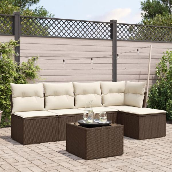 vidaXL Garden Sofa Set Brown PE rattan 6-Piece Set Modular