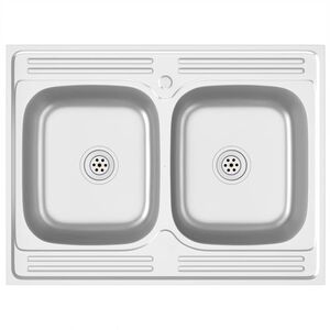 vidaXL Kitchen Sink with Double Basins Silver 31.5"x23.6"x6.1" Stainless Steel