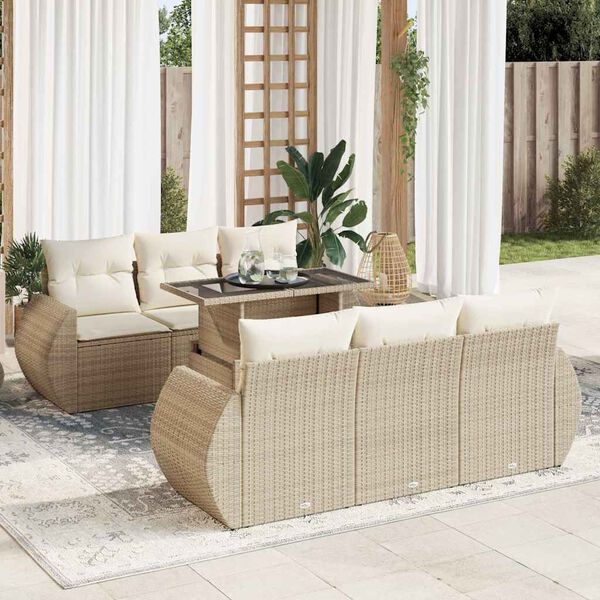 vidaXL 7 Piece Patio Sofa Set with Cushions Beige Poly Rattan