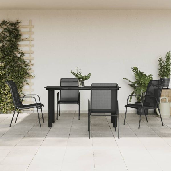 vidaXL Garden Dining Set Black Powder-Coated Steel Medium Stackable