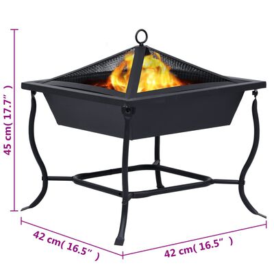 vidaXL Fire Pit Black 16.5"x16.5"x17.7" Steel