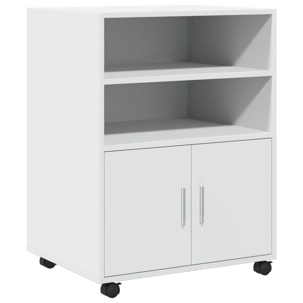 vidaXL Rolling Cabinet White Engineered wood Medium Rolling Cabinet