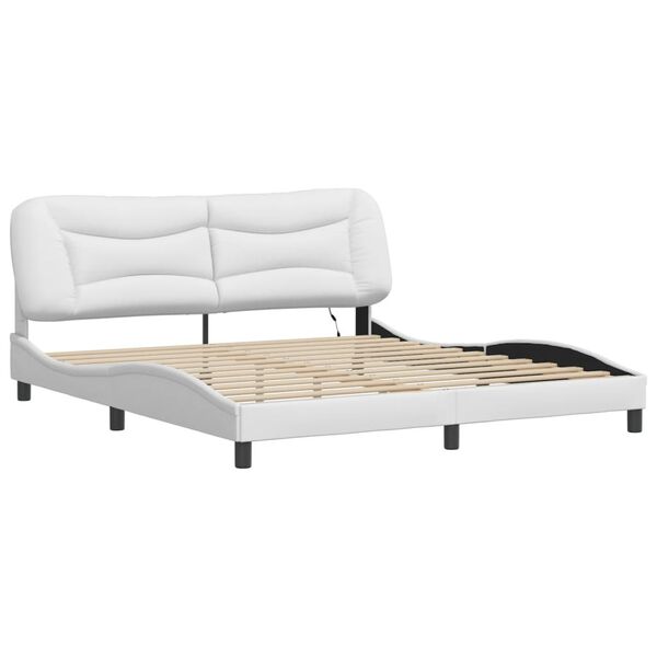 vidaXL Bed Frame with LED without Mattress "Hvar" White 72"x83.9"
