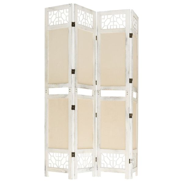 vidaXL 4-Panel Room Divider Cream 55.1x65.0" Fabric