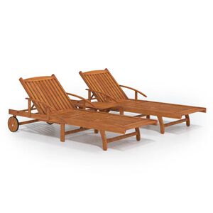 vidaXL Sunlounger With Table Wood Grain Solid Acacia wood Large Foldable