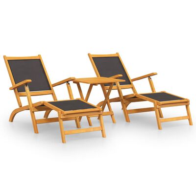 vidaXL Patio Deck Chairs with Table Solid Wood Acacia and Textilene