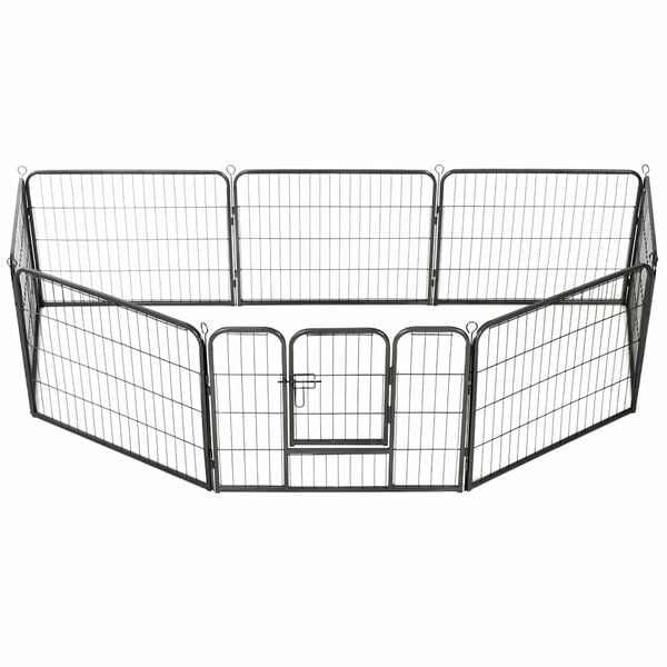 vidaXL Dog Playpen Black Powder-Coated Steel