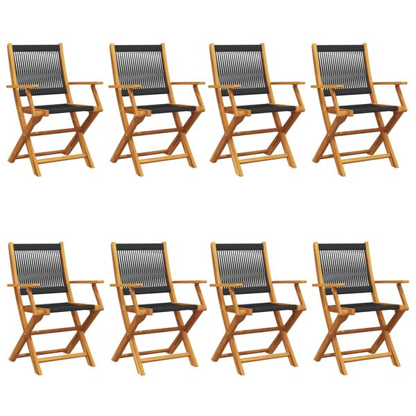 vidaXL Garden Chair Set of 8 Black Solid acacia wood with an oil finish
