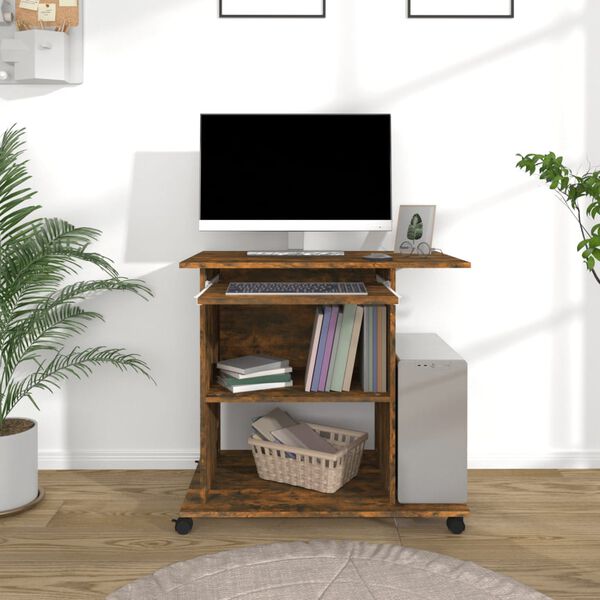 vidaXL Computer Desk Smoked Oak Engineered Wood Compact Computer Desk