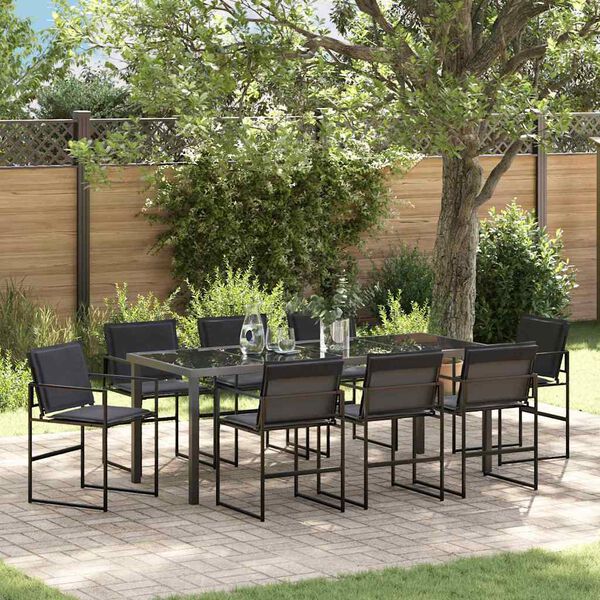 vidaXL Garden Dining Set 9 pcs Black Powder-Coated Steel
