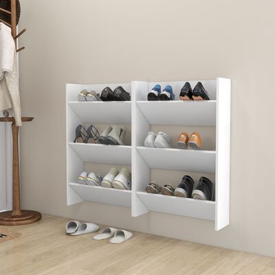 vidaXL Wall Shoe Cabinets 2 pcs White 23.6"x7.1"x35.4" Engineered Wood