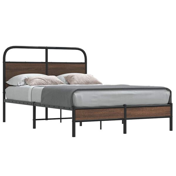 vidaXL Bed Frame Brown oak Steel, engineered wood Double Bed Frame