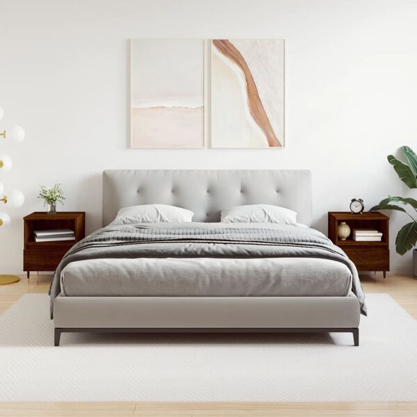 vidaXL Bedside Cabinet Set of 2 Brown Oak Engineered Wood, Metal Medium