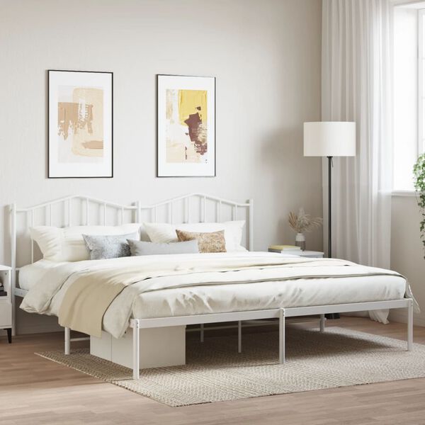 vidaXL Bed Frame White Steel 76.0 x 80.0 in Bed Frame Rectangular