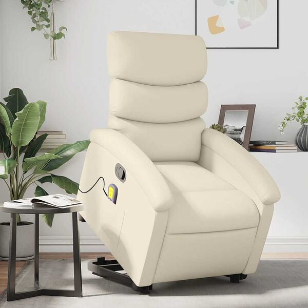 vidaXL Stand Up Massage Recliner Chair Cream Faux leather Standard