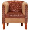 vidaXL Tub Chair Brown Genuine goat leather and canvas with solid mango wood