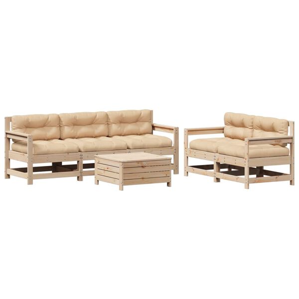 vidaXL 6 Piece Patio Lounge Set with Cushions Solid Wood Pine