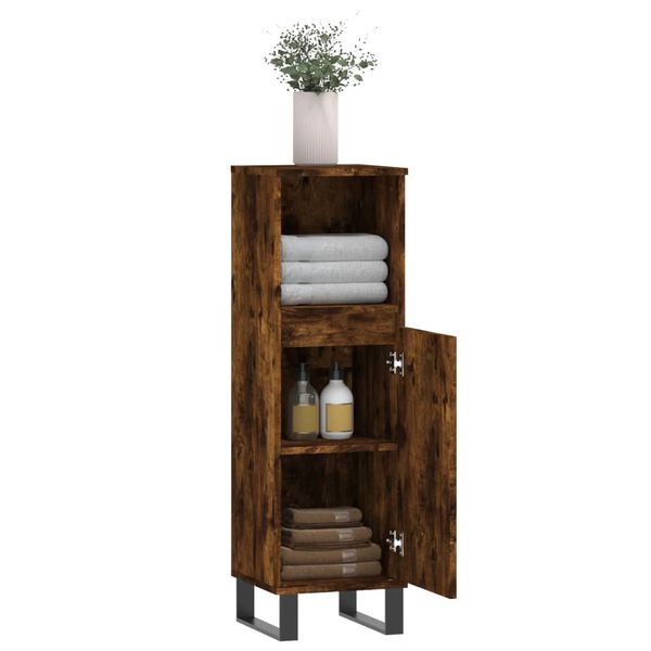 vidaXL Bathroom Cabinet Smoked Oak Engineered Wood, Iron Tall