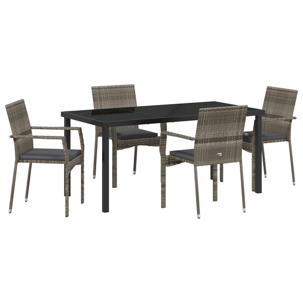vidaXL Garden Dining Set with Cushion 5 pcs Grey Poly Rattan