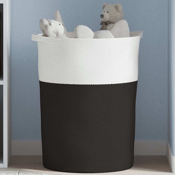 vidaXL Storage Basket Black and white 100% Cotton Large Foldable
