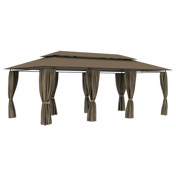 vidaXL Gazebo with Curtains 236.2"x117.3"x106.3" Taupe 0.6 oz/ft²