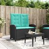 vidaXL Reclining Garden Bench Black PE Rattan 2-seater