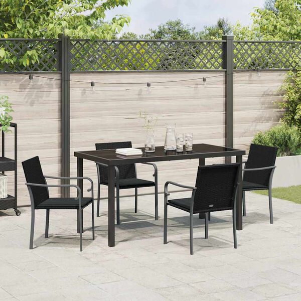 vidaXL Garden Dining Set 5 pcs Black Poly rattan