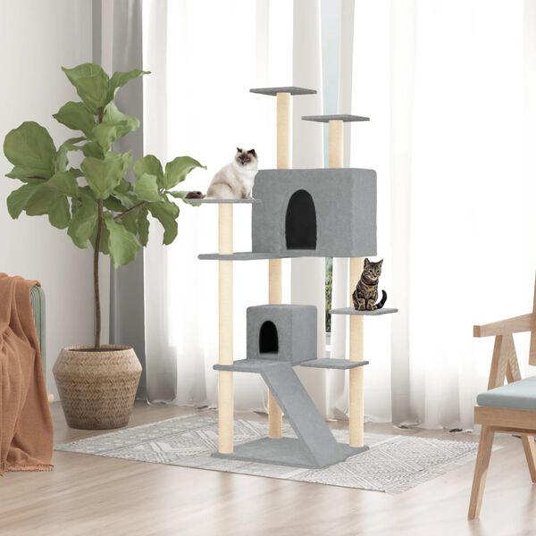 vidaXL Cat Tree Light Grey Engineered Wood, Plush, Sisal One Size