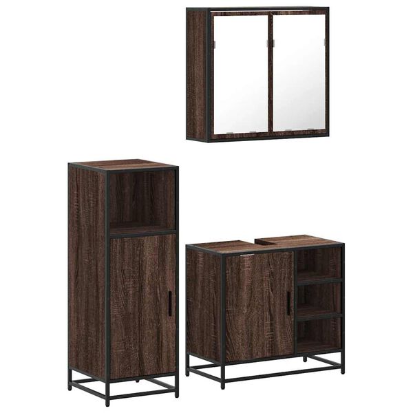 vidaXL Bathroom Furniture Set Brown oak Engineered wood, metal, glass