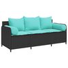 vidaXL Patio Sofa with Cushions 3-Seater Black Poly Rattan